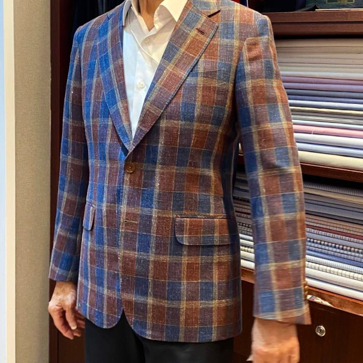 travel suit blue plaid jacket classic style