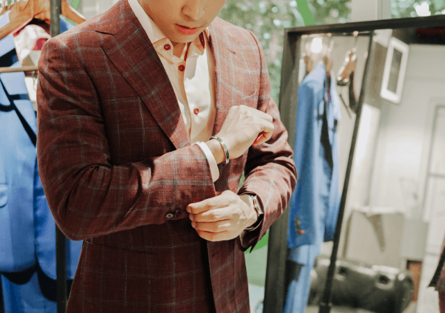 A brown checkered sports jacket