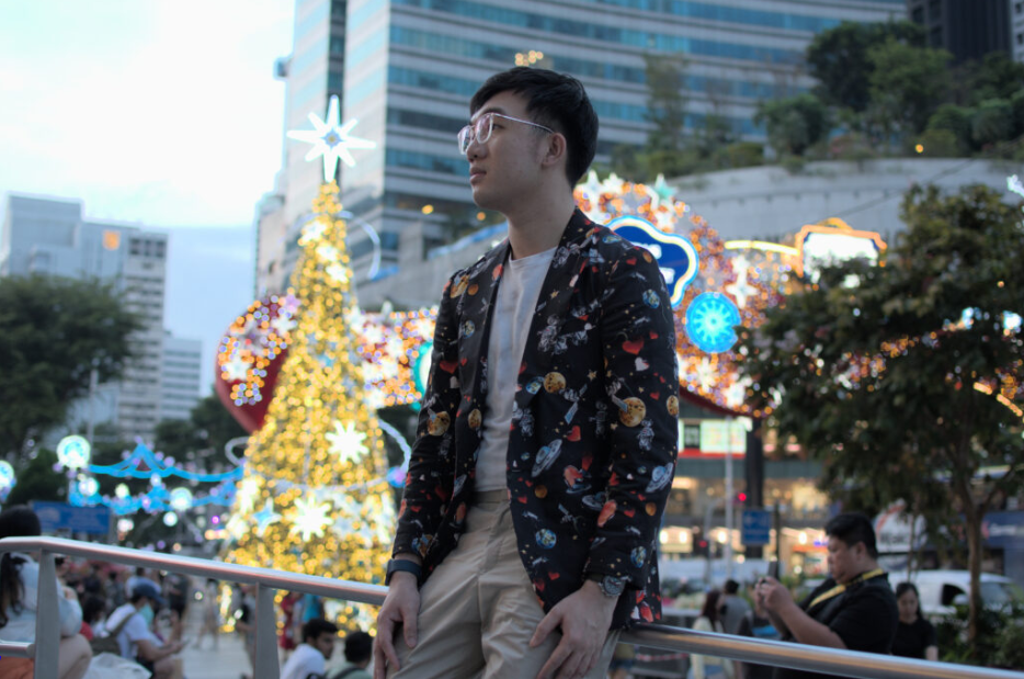 A guy in galaxy suit